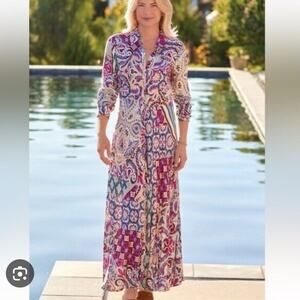 Soft Surroundings Womens Paisley Palermo Soho Maxi Dress Festoon Fuchsia size PS